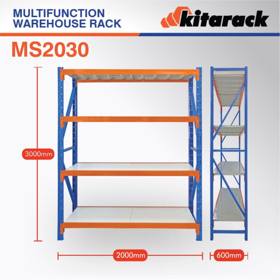 WAREHOUSE RACK 3 METER 4 SUSUN - KITARACK MS2030 RAK GUDANG LIGHT DUTY