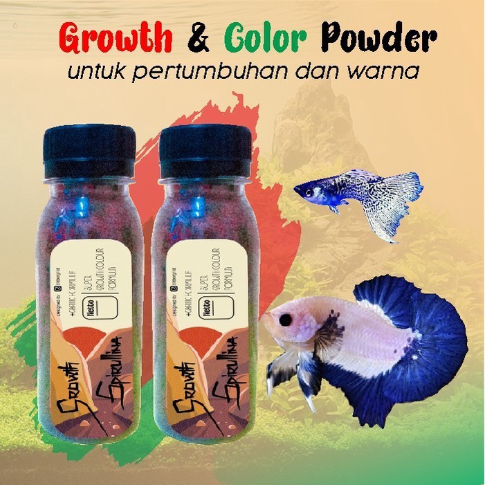 SERBUK GROWTH COLOUR Spirulina Ekstrak BAWANG PUTIH Makanan Pelet Ikan