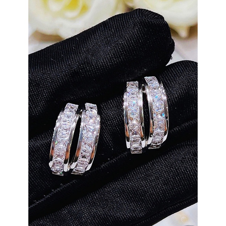 Anting Stud Zircon Arc Metal Gaya Korea Untuk Wanita