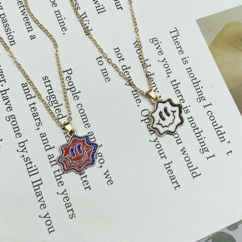 Fashion Lucu Senyum Kalung Pria Wanita Merah Whie Punk Leher Rantai Pasangan Liontin Pasangan Kalung Sahabat Bff Kalung Kerah