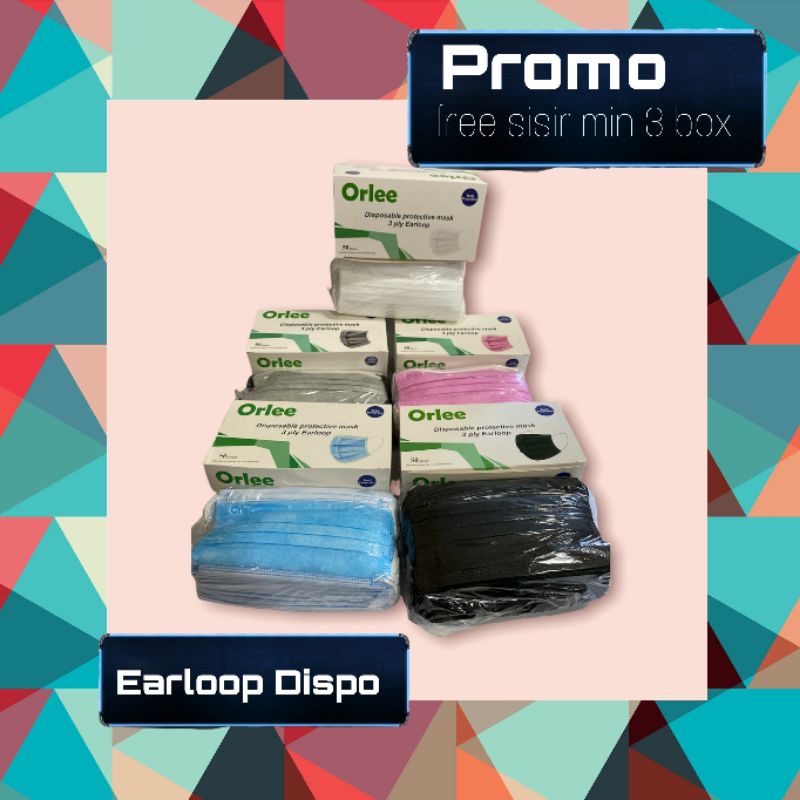 MASKER EARLOOP ORLEE MEDIS || PINK, Hitam,Abu,Putih,Biru |3ply