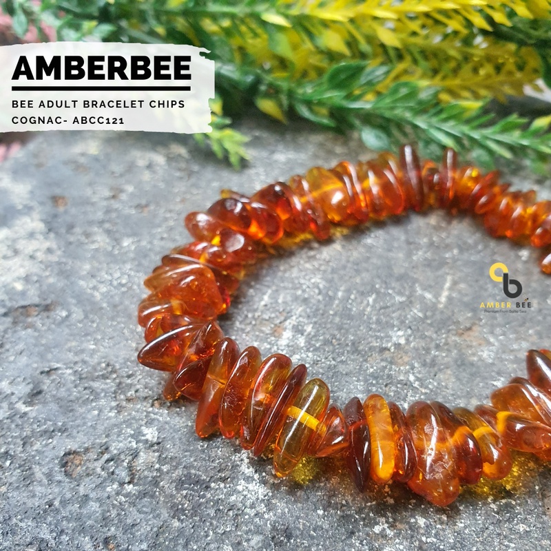 Gelang Amber Dewasa Premium Stretchy Glossy Chips Cognac ABCC121 By Amber Bee