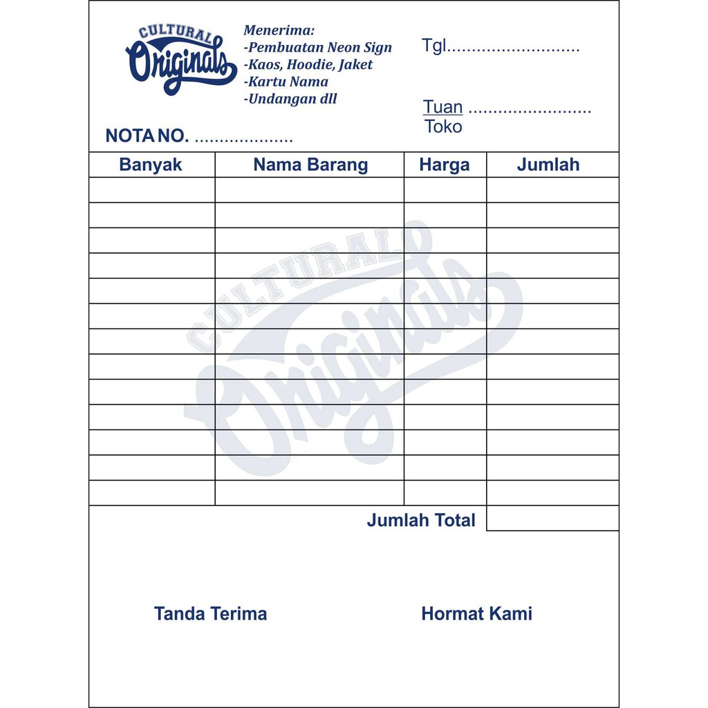 

Nota Custom full color (berwarna) 1ply