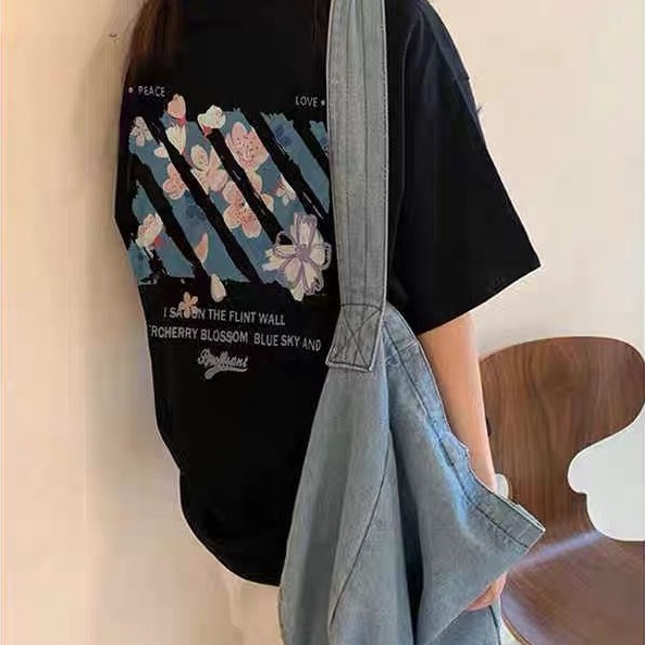 THISTLE - Oversize Tee Tshirt Wanita Model Longgar Motif Blossom Depan Belakang