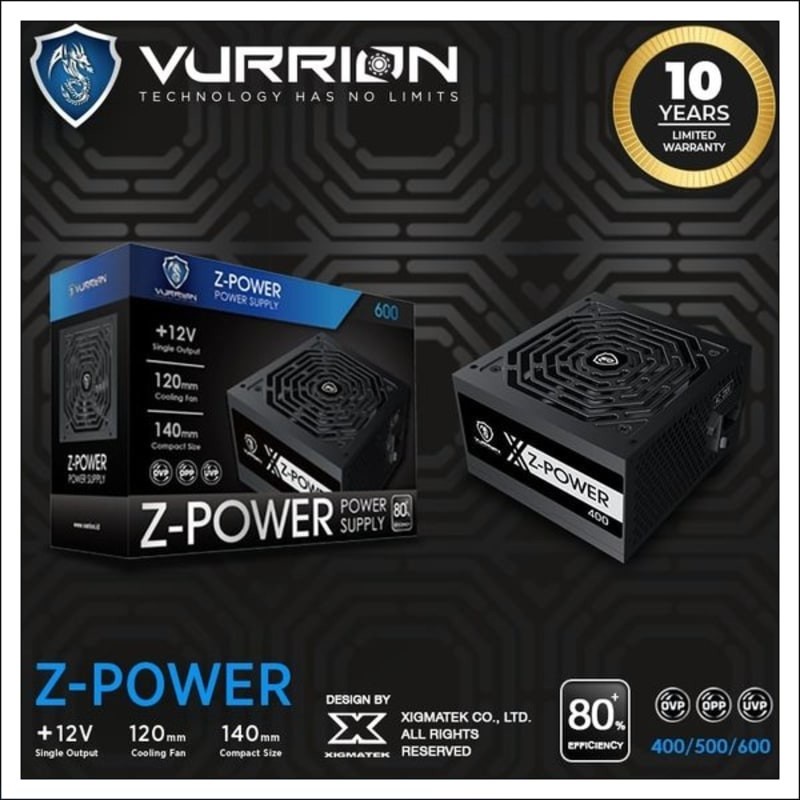 POWER SUPPLY PSU VURRION Z-POWER 600 80+ GARANSI 10 Thn