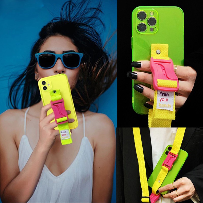 NEON LANYARD CASING TALI GRIP CASE PHONE 13 Pro Max 7 7 PLUS 8 8+ X XS XR XS MAX 11 11 PRO 11 PRO MAX 12 MINI 12 12 PRO 12 PRO MAX