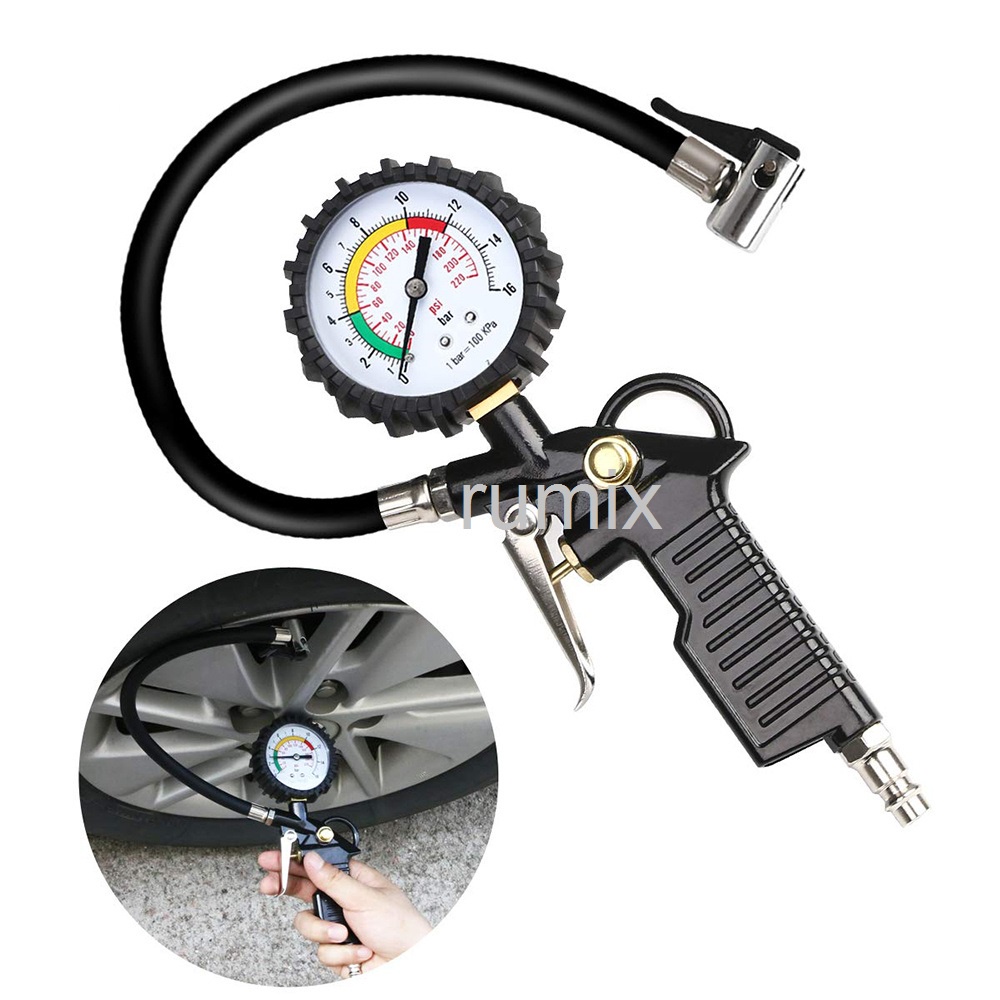 Tire Inflator Air Pressure Gun Isi Ukur Tekanan Angin 3 in 1 Tire Gauge Kit Alat Pengisi Ukur Tekanan Buang Angin Ban