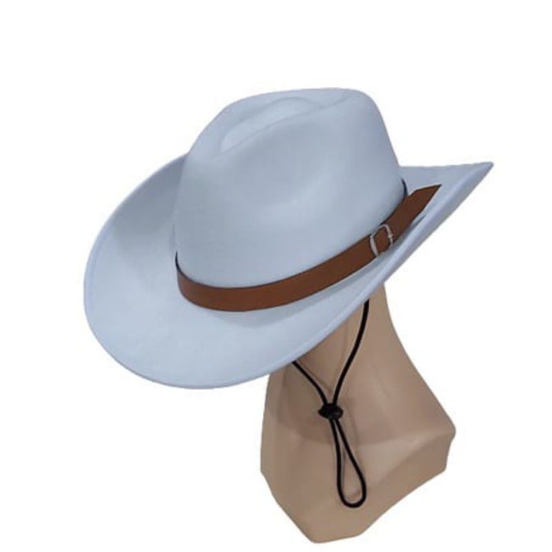 Topi KOBOY pria dewasa koboi fedora tali gesper kulit high class Topi koboy pria/Topi koboy Laken