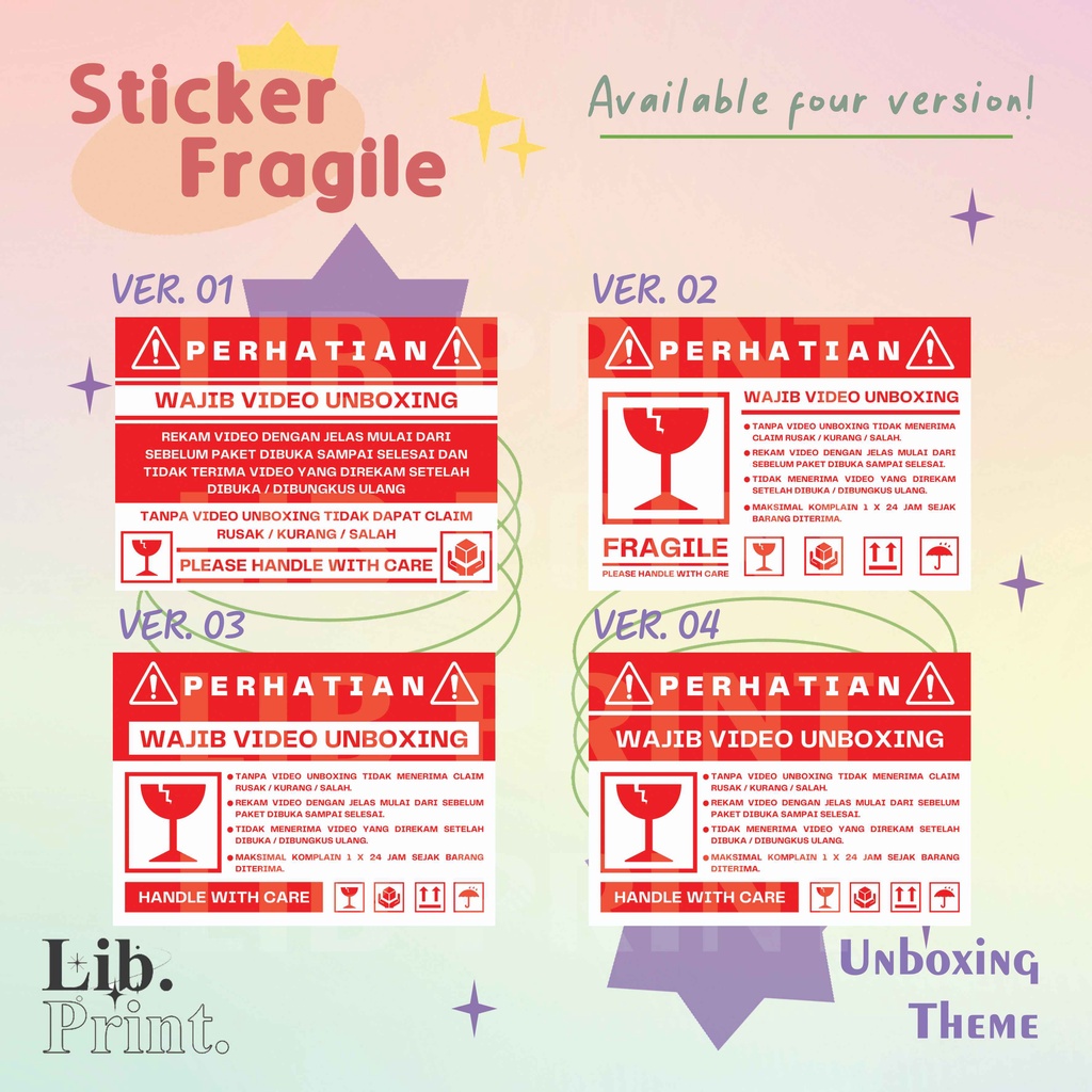 

STICKER FRAGILE / STICKER VIDEO UNBOXING / STICKER BARANG PECAH BELAH