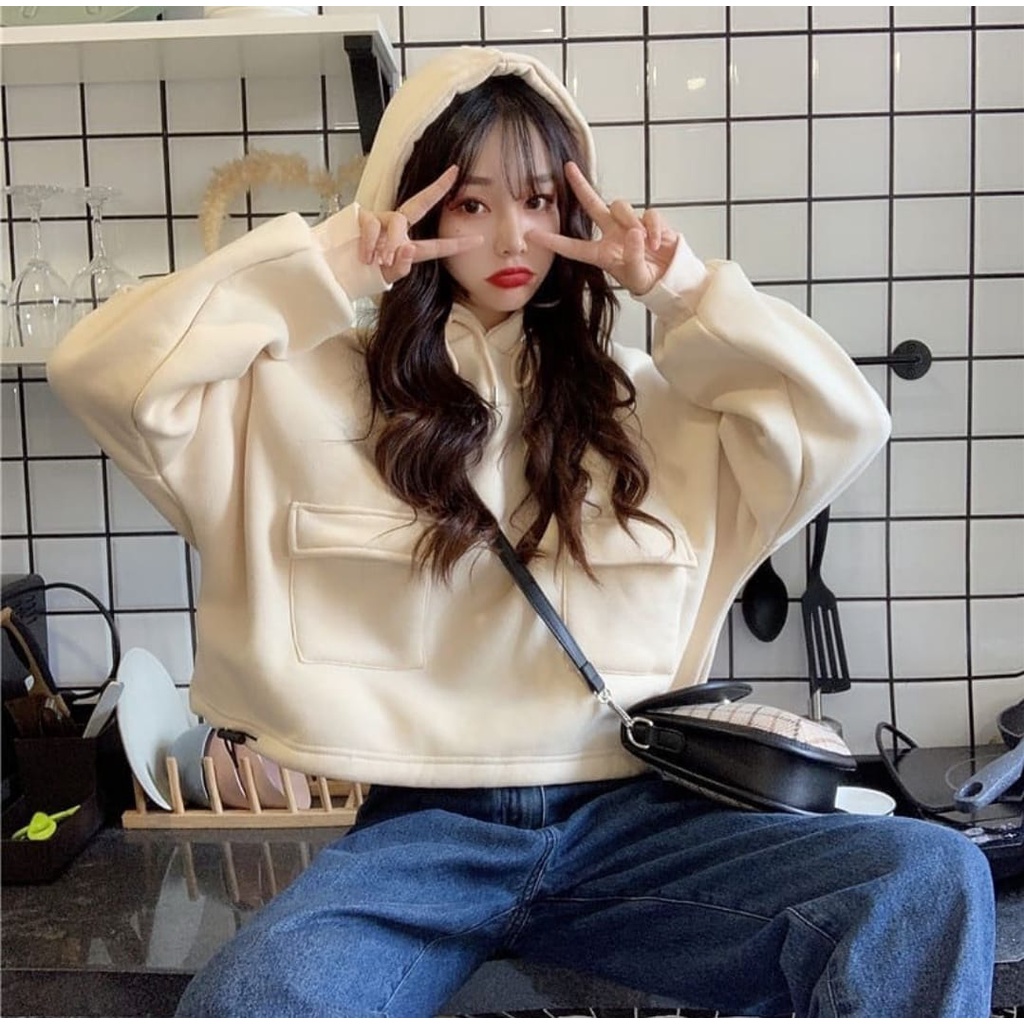 SWEATER HOODIE WANITA / SEYOL POCKET HOODIE SWEATER WANITA KOREA
