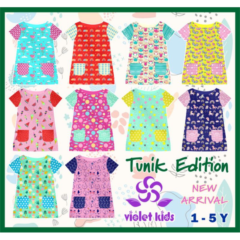 Tunik Saku Violet Kids Kaos Atasan Anak Perempuan