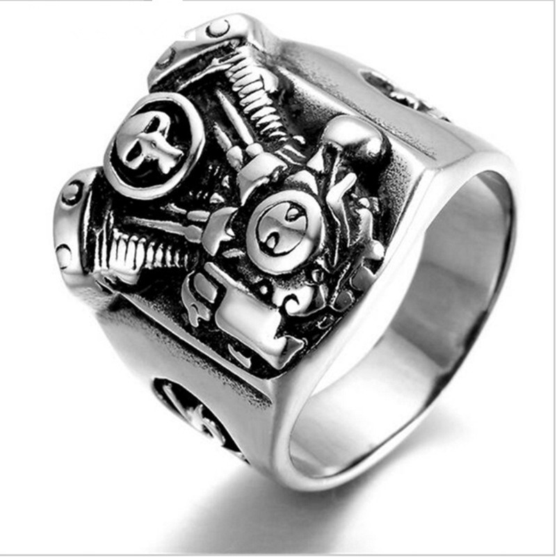 SEUSUK  Fashion Popular Punk Personality Bike Skull Domineering Mens Ring