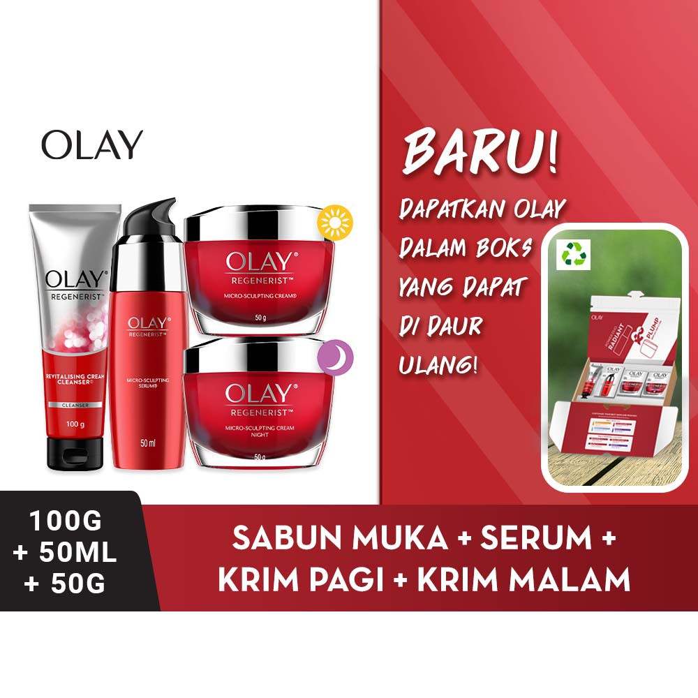 Olay Set Regenerist Niacinamide Skincare Antiaging- Cream Pelembab, Serum Wajah, Cleanser