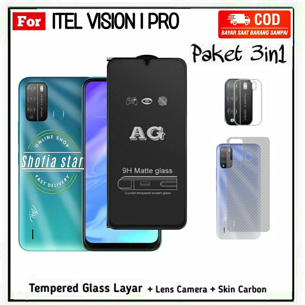 PAKET 3IN1 TEMPERED GLASS AG MATTE ITEL VISION 1 PRO TG LAYAR ANTI GLARE KACA FULL COVER