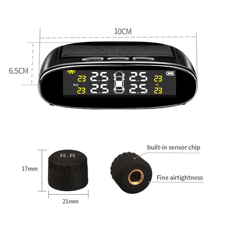 Yoelbaer Monitoring Tekanan Ban Mobil Wireless TPMS Solar Power-YB978-Hitam