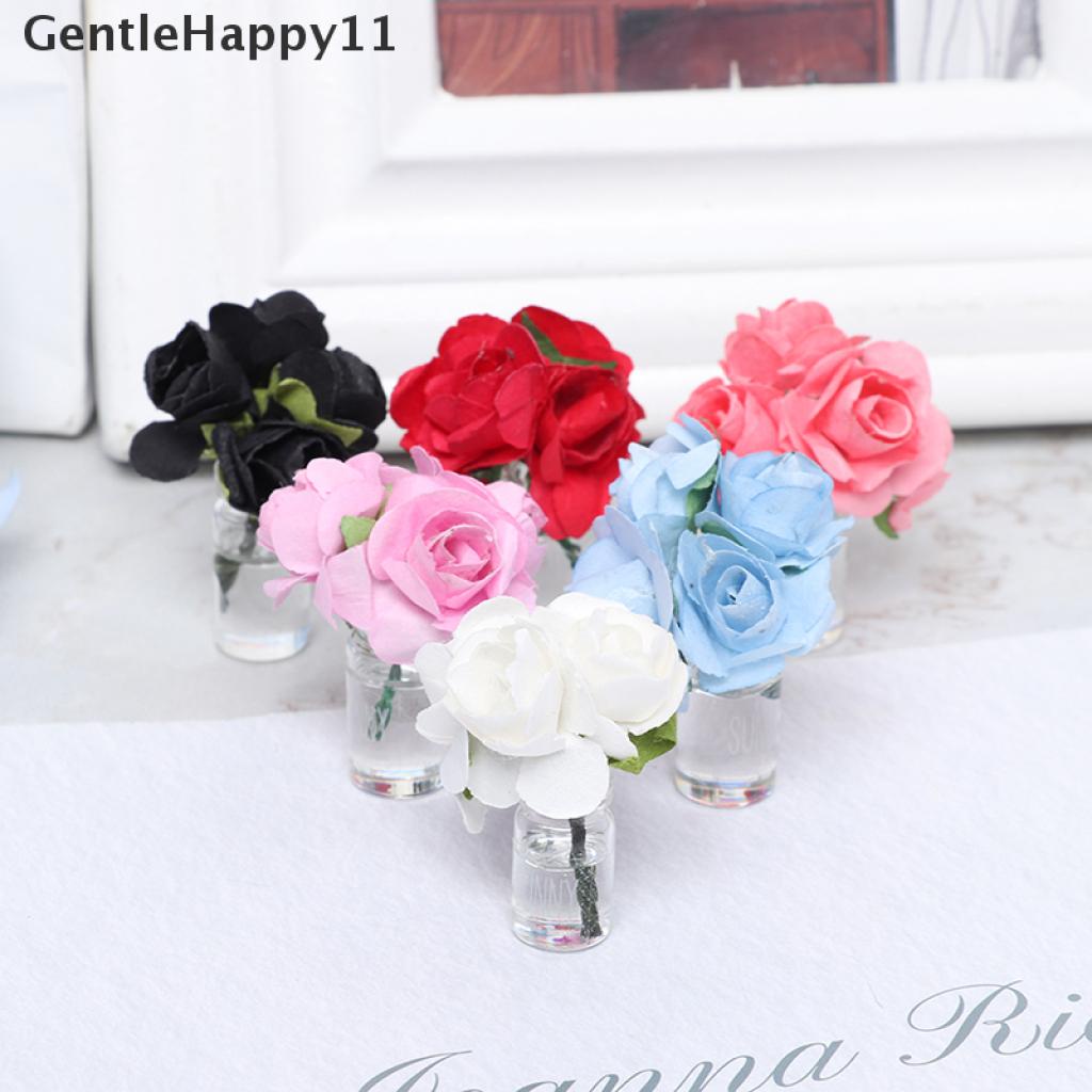Gentlehappy Miniatur Botol Kaca Isi Bunga Mawar Skala 1: 12 Untuk Dekorasi Rumah Boneka
