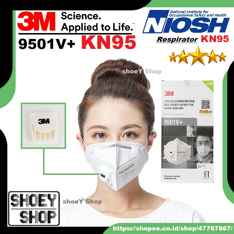 Masker 3M 9501V+ Earloop Original 100% Masker N95 9501V 9501 V 9105 8210