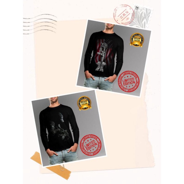 kaos cowo kaos distro lengan panjang gambar Sniper topi ,Sniper Bendera