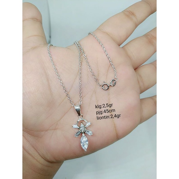 KALUNG PERAK ASLI 925 LAPIS EMAS/KALUNG RANTAI + LIONTIN CAMPUR MATA PUTIH COR/ASLI SILVER/PERHIASAN FASHION