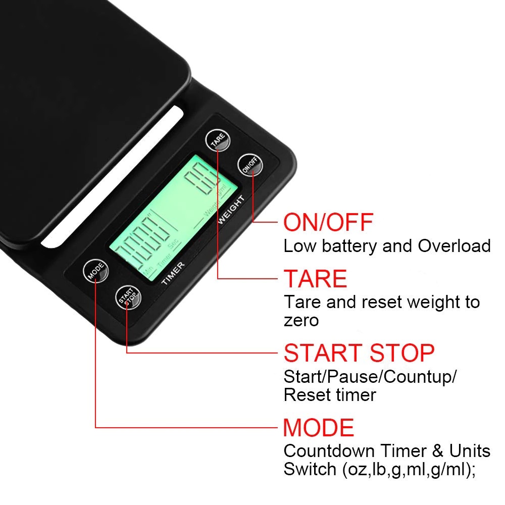 Timbangan Dapur 3kg 0.1g dengan Timer / Digital Scale 3Kg / Timbangan Kopi