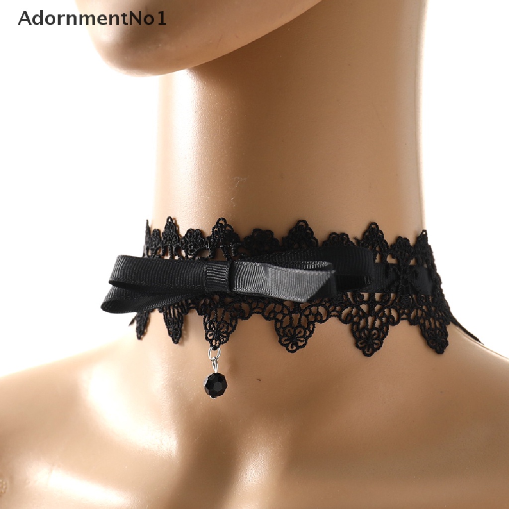 (AdornmentNo1) Kalung Choker Lace Gaya Korea / Harajuku Aksen Simpul Pita Untuk Perhiasan Wanita