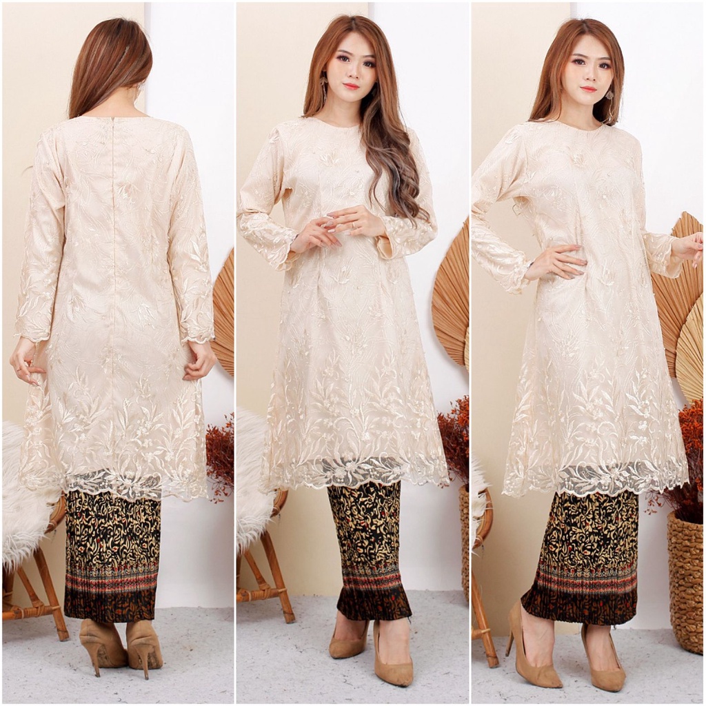 (Pasti RealPict) Kebaya Utari Brukat Tile Full Bordir Brokat Tulle Tille Kondangan Wisuda Pesta