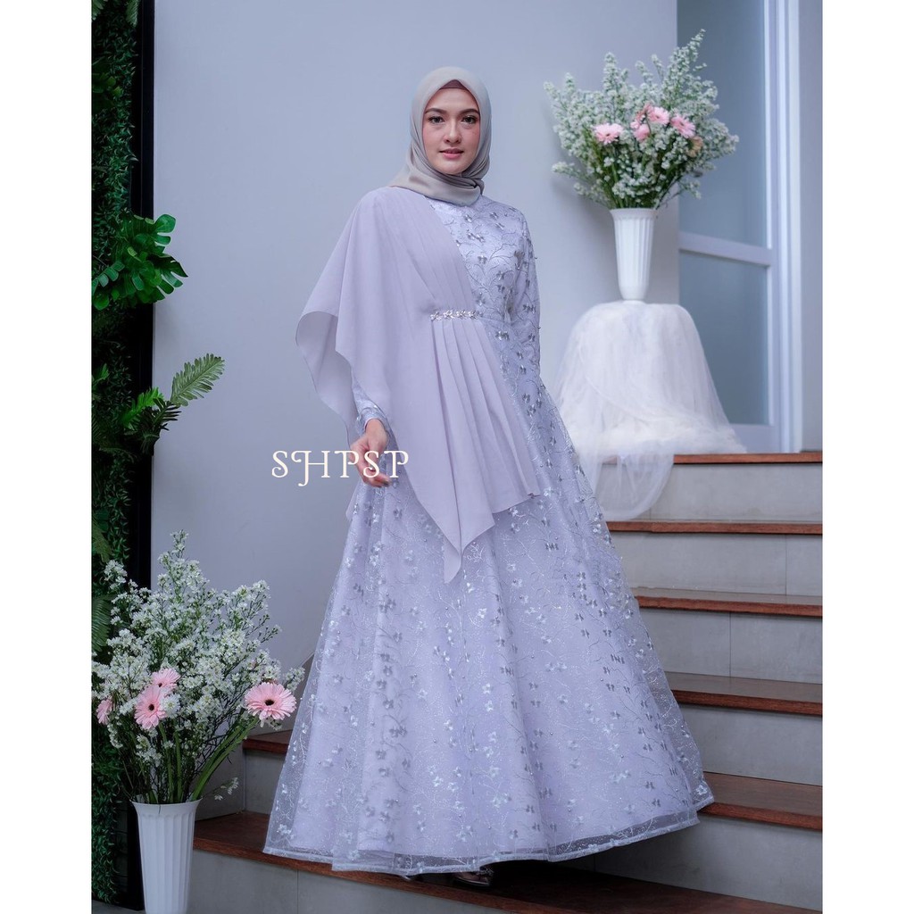 Exclusive Raya Dress Helena Tulle mix Payet Ceruty Gamis Gamis Brokat Tille Mutiara Dress Brokat Terbaru Gamis Brokat Lebaran-3