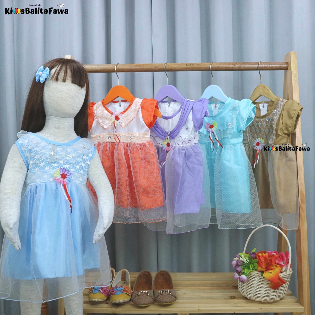 Gaun Bayi Uk. 0-12 bulan / Dress Bayi Anak Perempuan Murah Gaun Pesta Motif Polos Lengan Lucu