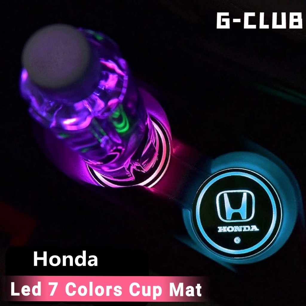 (Honda) 2 Pcs Lampu LED 7 Warna Anti Slip Dengan Port USB Untuk Cup Holder Mobil