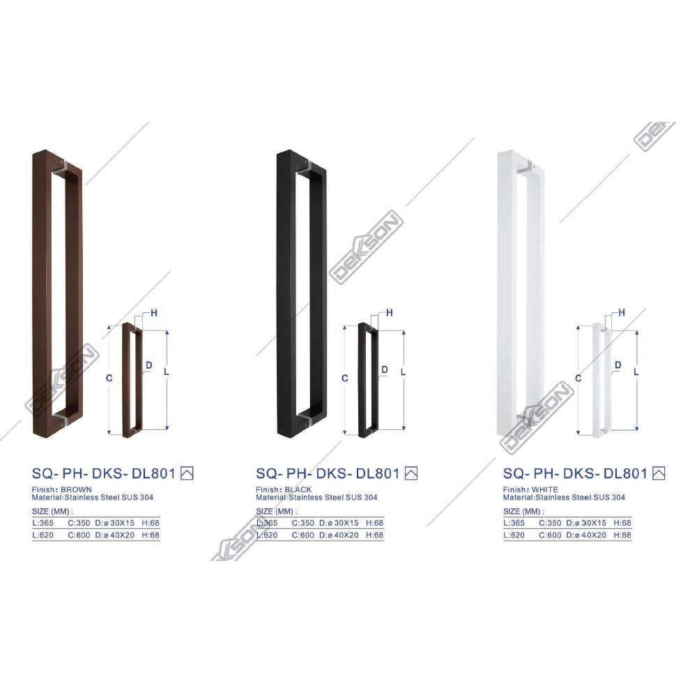 PULL HANDLE DEKKSON DELUXE SQ PH 801 30X15X365X350 BLACK BROWN WHITE