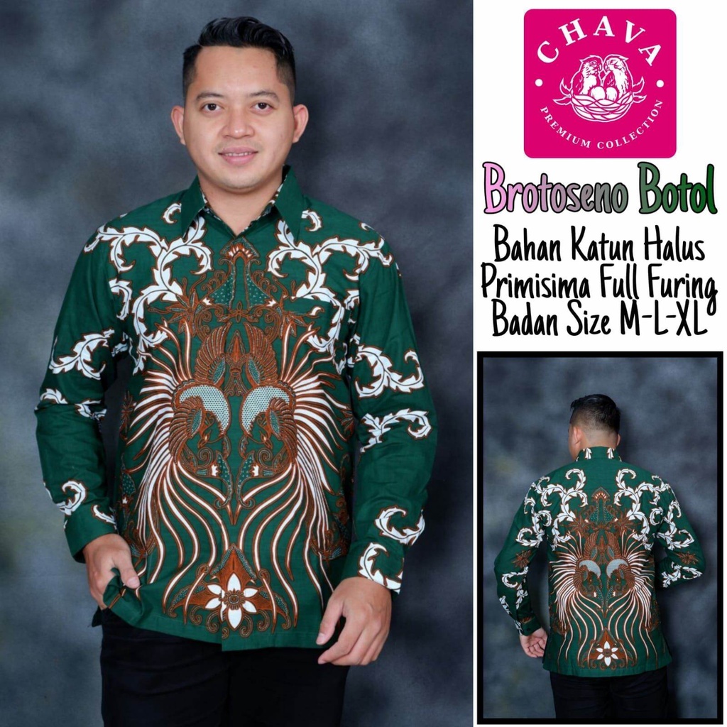 Kemeja batik lengan panjang pendek warna hijau botol /hem batik pria terbaru warna hijau army /broto