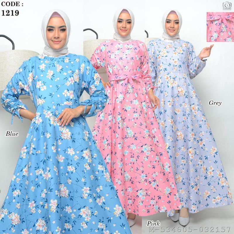 DRESS WANITA MUSLIM MOTIF BUNGA KATUN JEPANG VYZL-1815