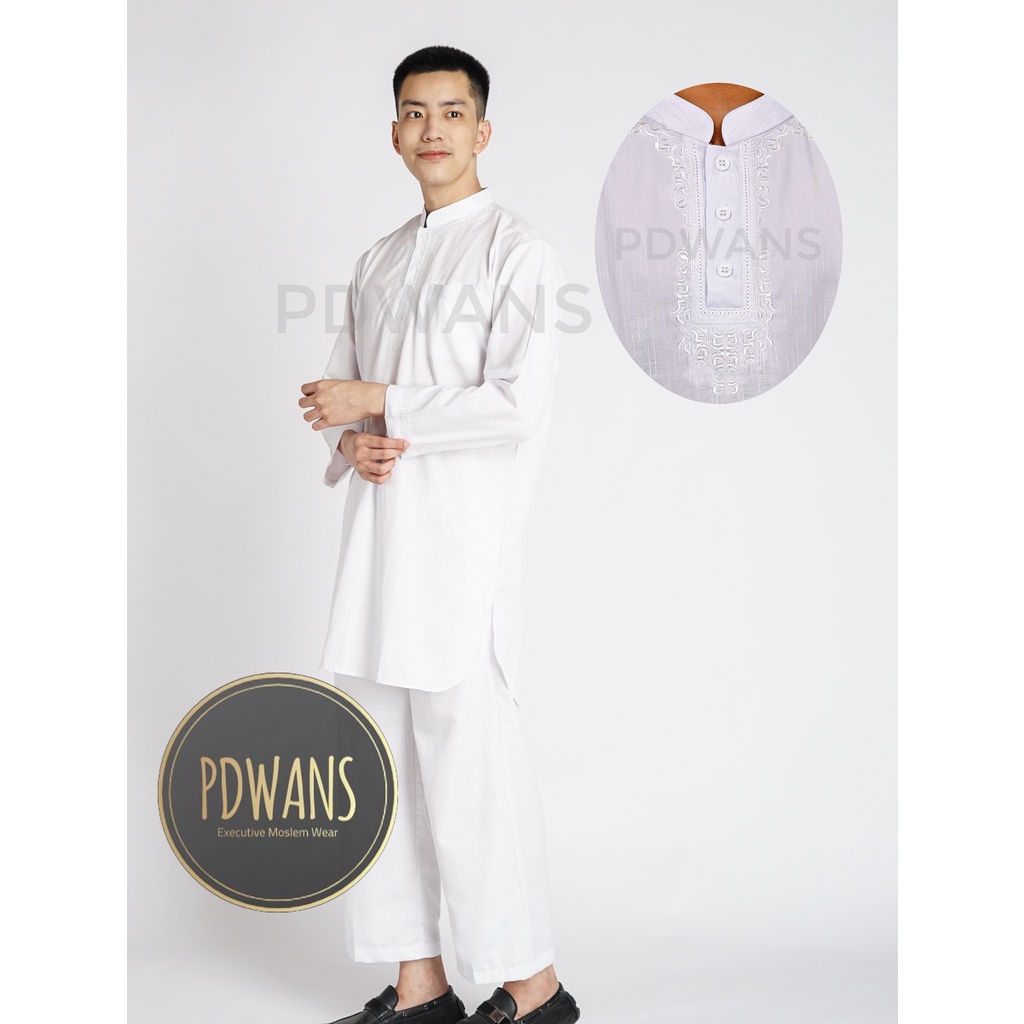 SETELAN PAKISTAN DEWASA PUTIH Baju Koko Bordir Muslim Pria BAJU UMROH M L XL BGM04D - PDWANS