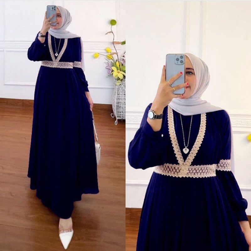 Qaisha Dress Gamis Muslim Wanita Terbaru-Navy