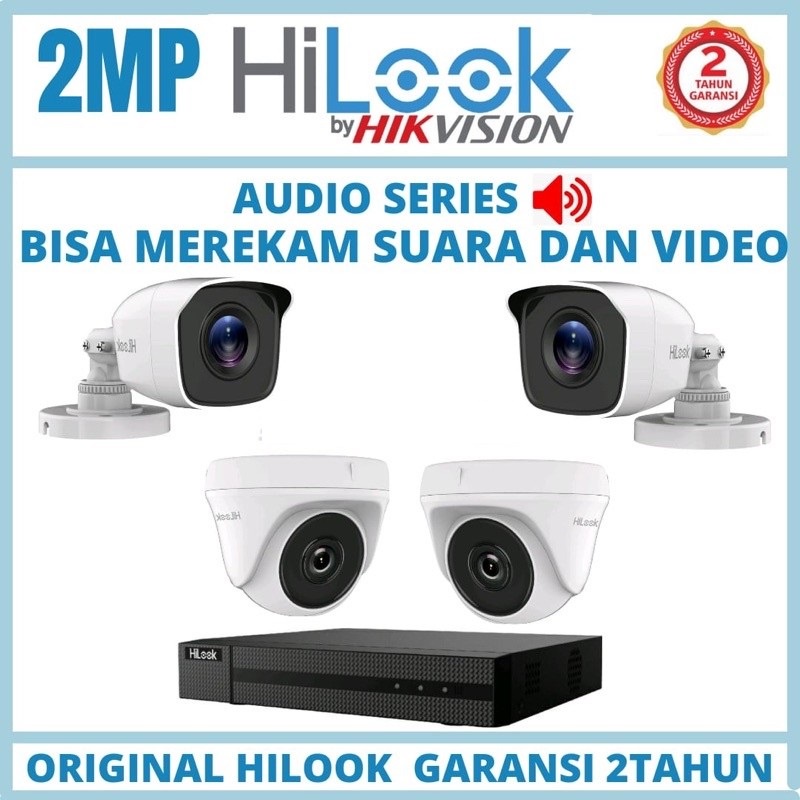 PAKET CCTV HILOOK 2MP AUDIO 4 KAMERA SIAP PASANG - BISA REKAM GAMBAR dan SUARA