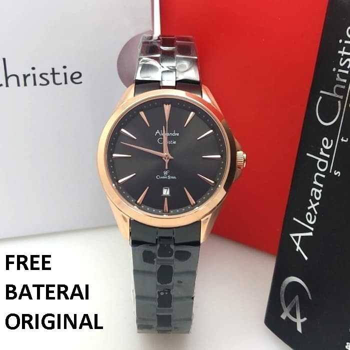 JAM TANGAN WANITA ALEXANDRE CHRISTIE AC 8620 ROSEGOLD BLACK ORIGINAL GARANSI RESMI 1 TAHUN