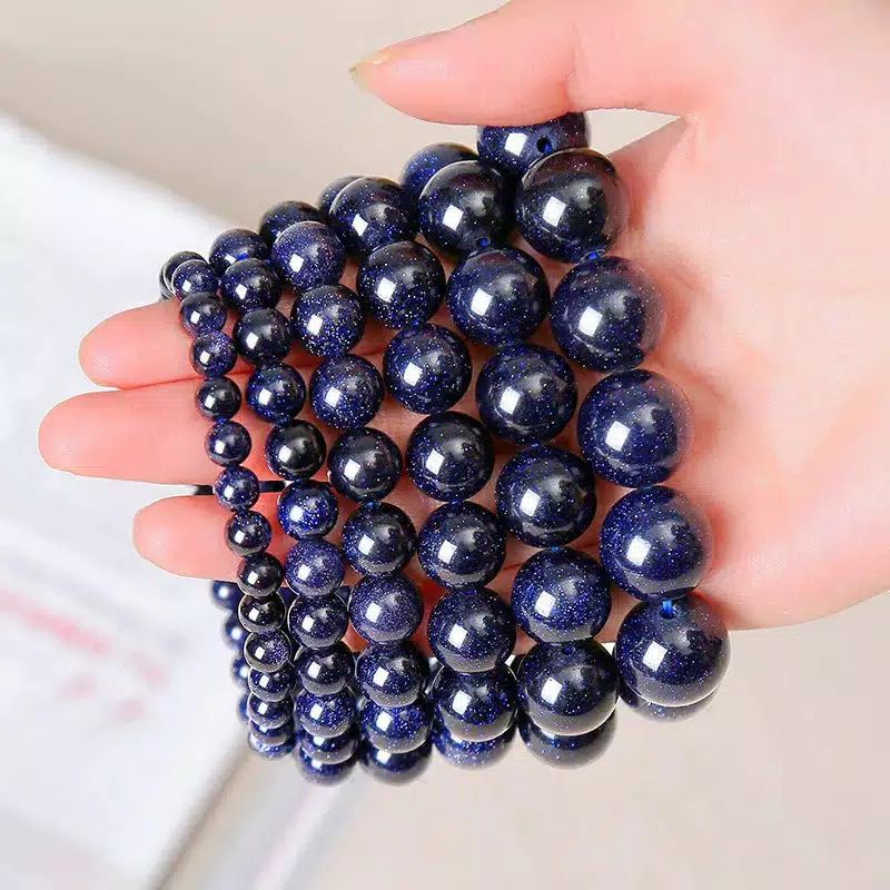 Gelang Batu Pasir Emas Biru Bulat Ukuran 6-8mm Batu Natural