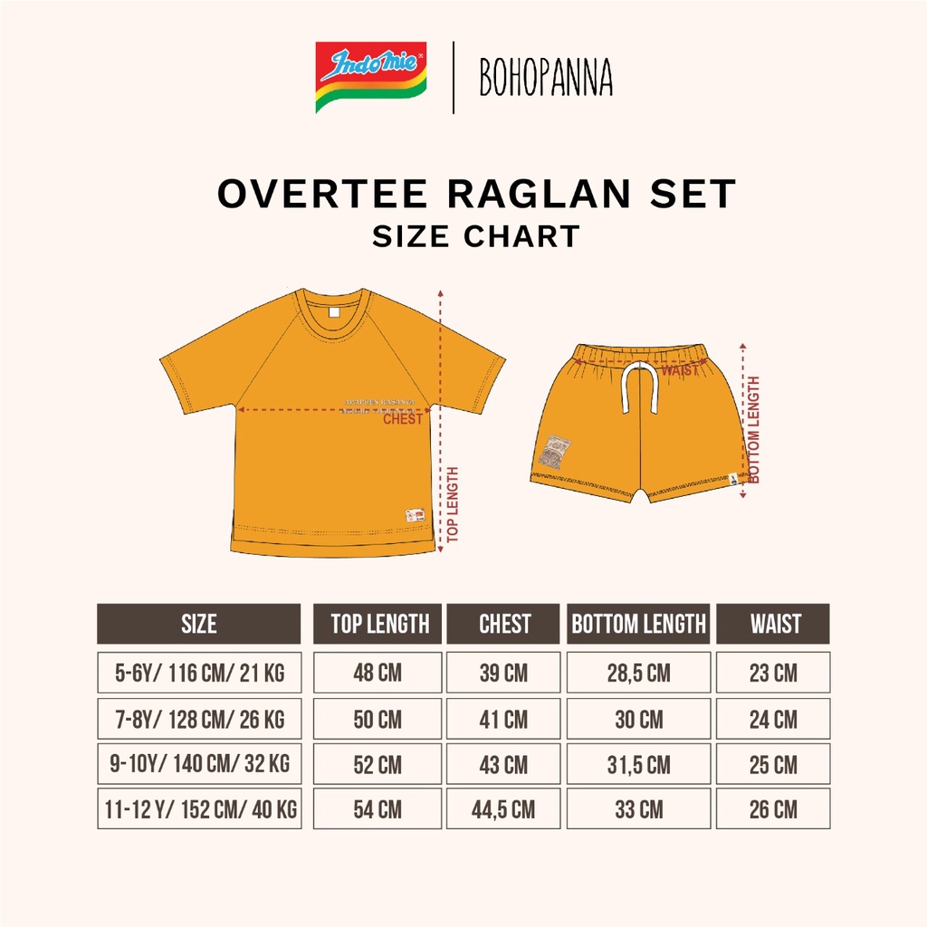 BOHOPANNA X INDOMIE OVERTEE SET FAMILY SET BUNDLE INDOMIE OVERTEE RAGLAN SET 5 - 12 TAHUN