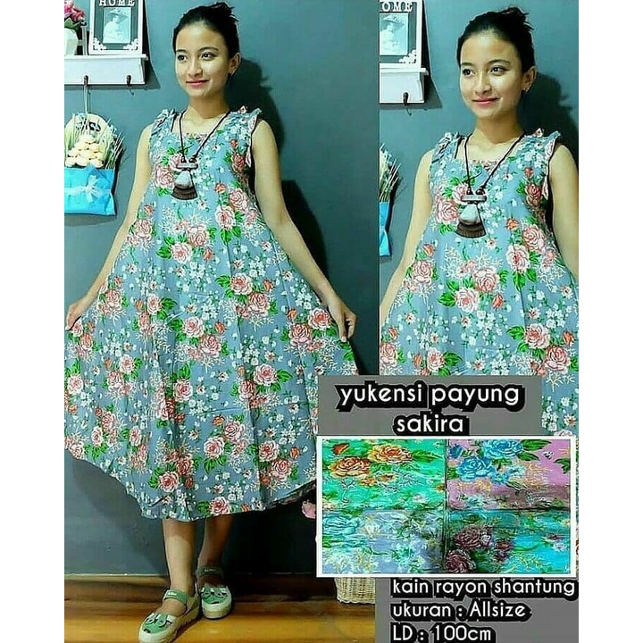DASTER YUKENSI PAYUNG  RAYON MOTIF BATIK STANDART PRINT SAKIRA KOPI POLKADOT KUPU NEON DAUN KELOR UL