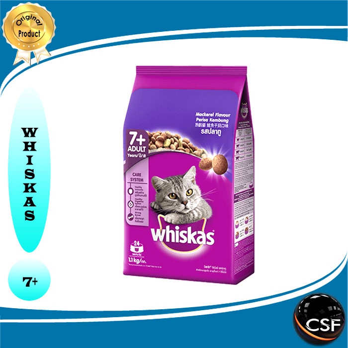 Whiskas 1,1kg Senior 7+ rasa MACKEREL (EKSPEDISI)