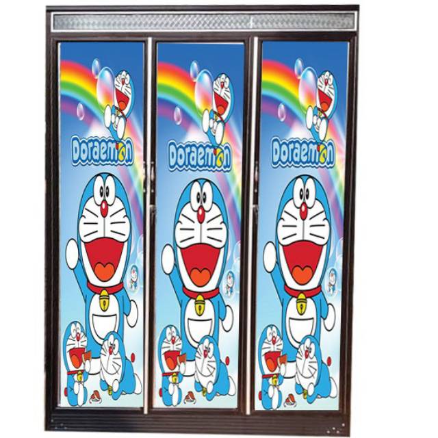 Stc kaca lemari motif doraemon pelangi