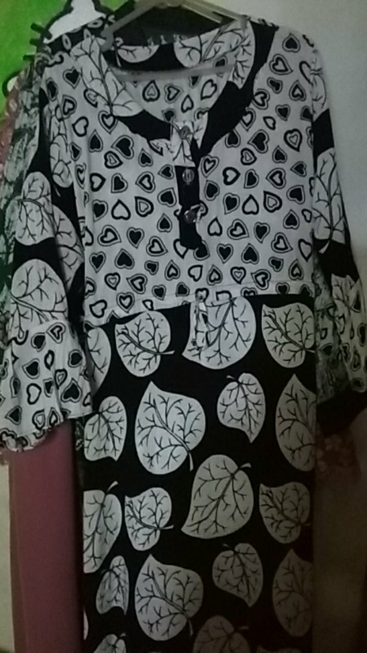 Long Dress Hitam Putih Gamis Muslim Fashion Tangan Panjang Jumbo Wanita Batik  Kekinian