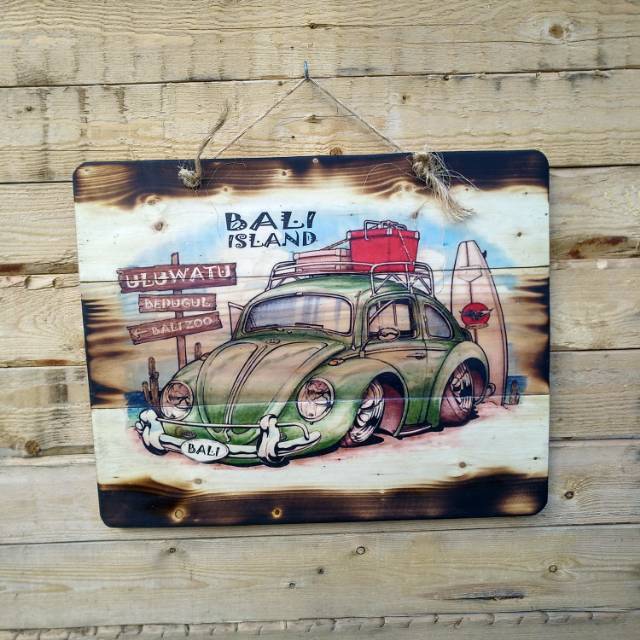 HIASAN UNIK/LUKISAN KAYI VW/MOBIL VW/VW BALI/SOUVENIR BALI/HIASAN VINTAGE/PAJANGAN/HIASAN DINDING