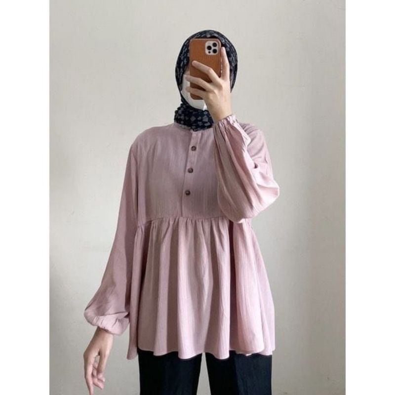 Rania Blouse Korean Style Cringkle Airflow Atasan Wanita Lengan Panjang Terbaru