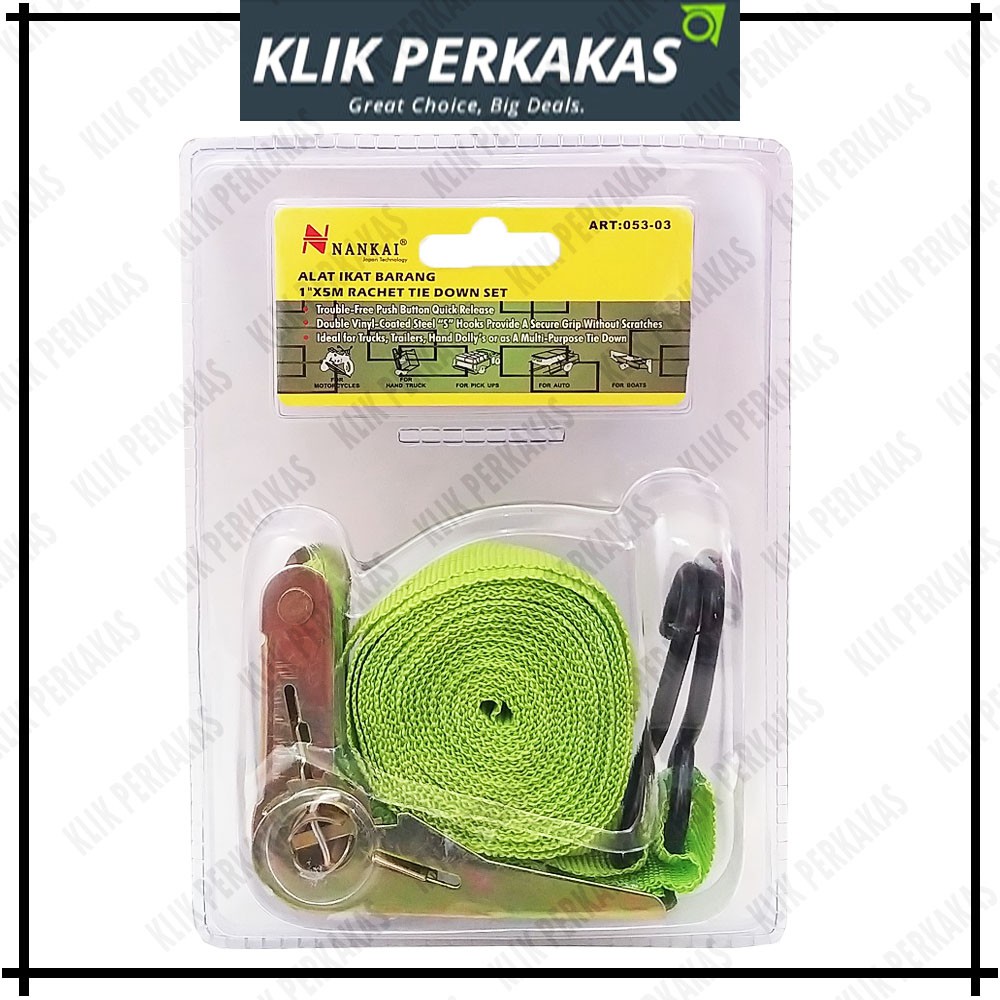 Tali pengikat Barang motor Rachet Tie Down set 1inch X 5mtr NANKAI