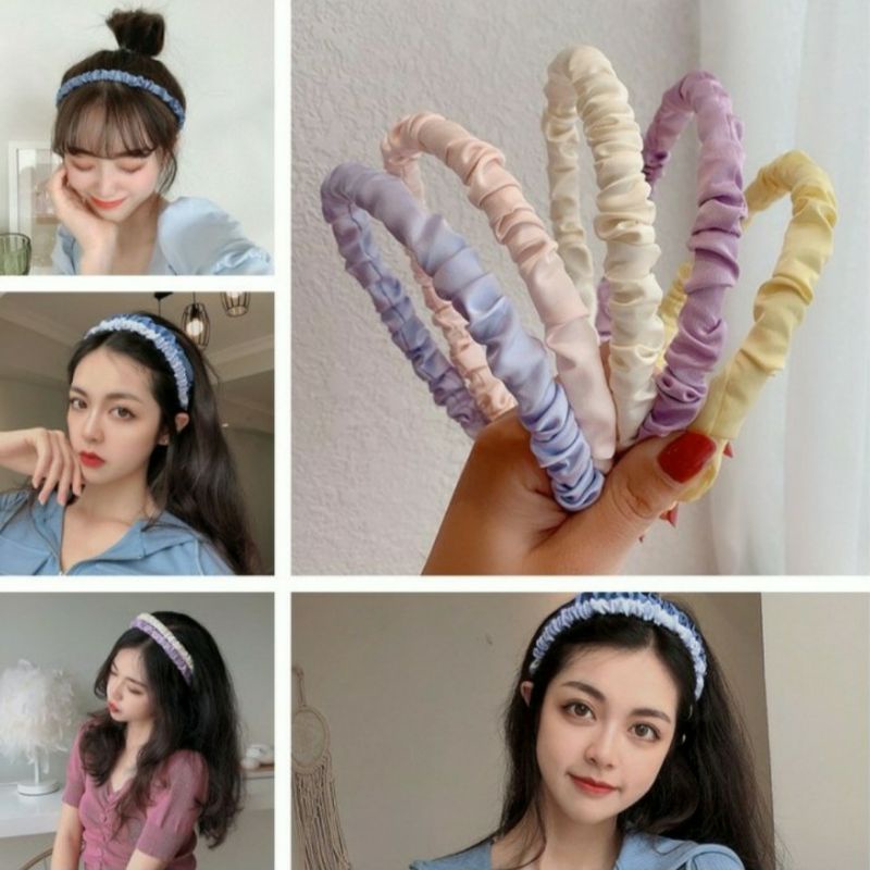 (COD)Bando Kerut Wanita Gaya Korea Aksesoris Fashion/ Bandana Scrunchie Korea Aneka Warna import