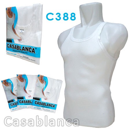 Kaos Singlet Pria Dalaman Polos Round Neck Putih Slim Fit Isi 1 Single Pack Casablanca C388