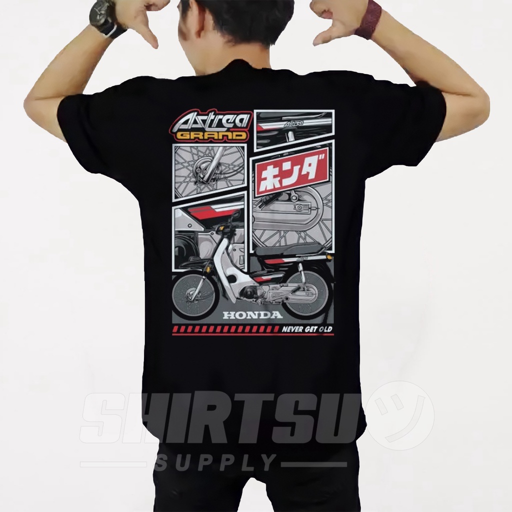 Baju Kaos Oblong Clothing Pria Distro Gambar Belakang Sablon Digital Motif Motor Honda Gank Astrea G