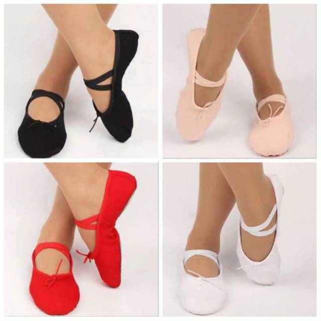 Sepatu Ballet Balet Pointe Gymnastic Senam Menari Belly Dancer Anak Dewasa Kanvas Polos Split Sole