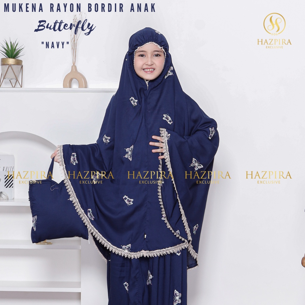 MUKENA ANAK RAYON BORDIR KUPU-KUPU BUTTERFLY 5 - 15 TAHUN